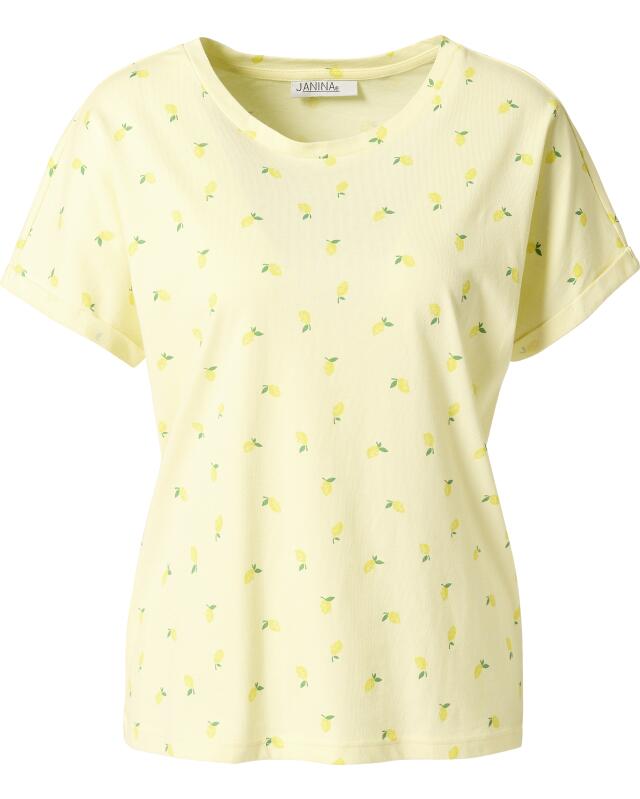 T-shirt à manches retroussées femme, jaune clair imprimé (KiK T-Shirt mit umgeschlagenen Ärmeln (hellgelb bedruckt)) — KiK, produit allemand authentique au Maroc