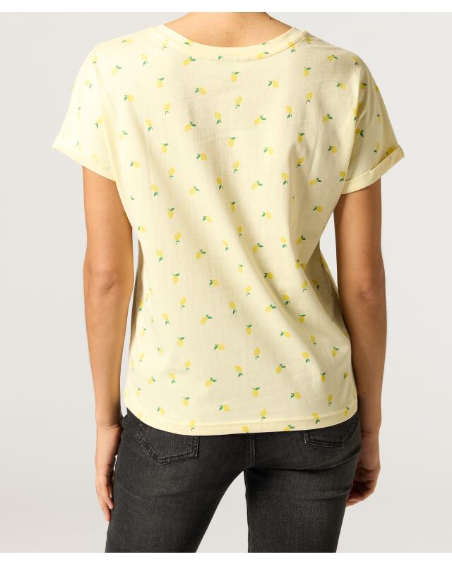 T-shirt à manches retroussées femme, jaune clair imprimé (KiK T-Shirt mit umgeschlagenen Ärmeln (hellgelb bedruckt)) — KiK, produit allemand authentique au Maroc