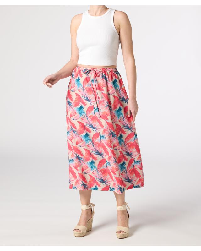 Midi skirt with tropical print for women, coral printed — KiK, authentic German product in Morocco