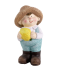 Gartenfigur Kind mit Obst hellblau