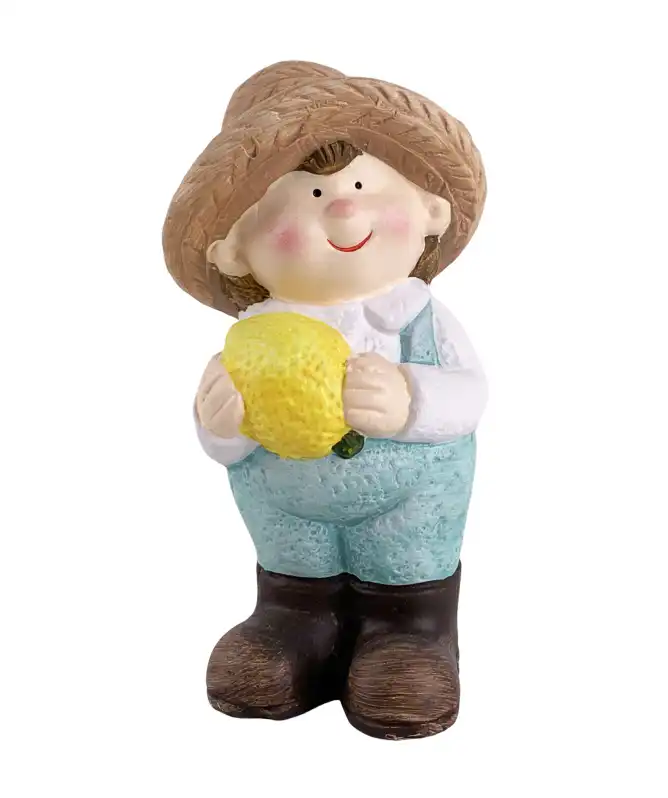 Gartenfigur Kind mit Obst