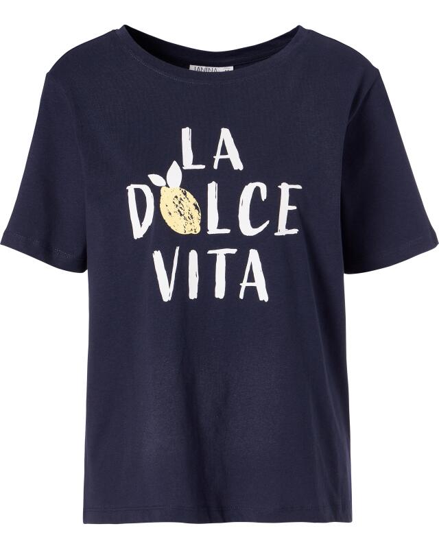 T-shirt à imprimé estival femme, bleu marine imprimé (KiK T-Shirt mit sommerlichem Print (dunkelblau bedruckt)) — KiK, produit allemand authentique au Maroc