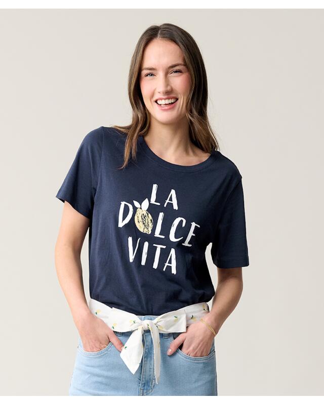 T-shirt à imprimé estival femme, bleu marine imprimé (KiK T-Shirt mit sommerlichem Print (dunkelblau bedruckt)) — KiK, produit allemand authentique au Maroc