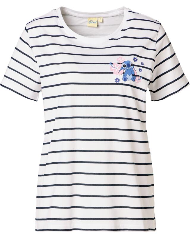 Licensed T-shirt for women, white striped (KiK Lizenz T-Shirt (weiß gestreift)) — KiK, authentic German product in Morocco