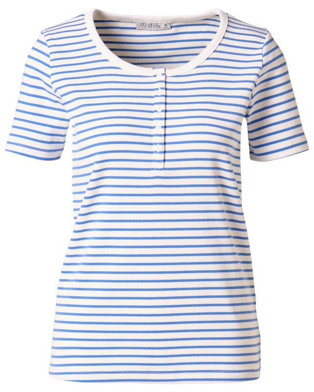 تيشيرت بصف أزرار قصير للنساء، أبيض/أزرق (KiK T-Shirt mit kurzer Knopfleiste (weiß/blau)) — KiK, منتج ألماني أصلي في المغرب