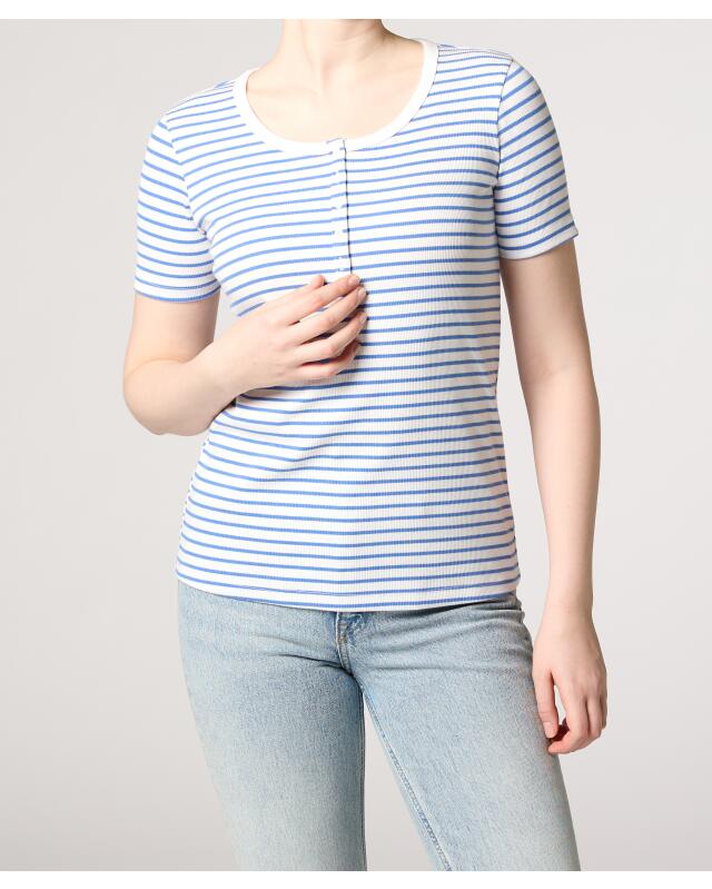تيشيرت بصف أزرار قصير للنساء، أبيض/أزرق (KiK T-Shirt mit kurzer Knopfleiste (weiß/blau)) — KiK, منتج ألماني أصلي في المغرب
