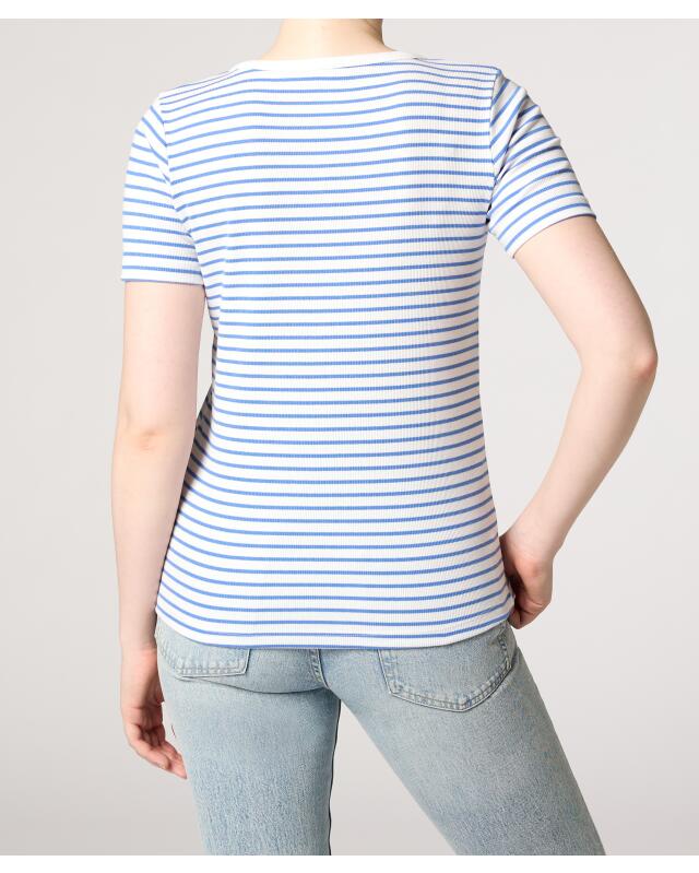 تيشيرت بصف أزرار قصير للنساء، أبيض/أزرق (KiK T-Shirt mit kurzer Knopfleiste (weiß/blau)) — KiK, منتج ألماني أصلي في المغرب