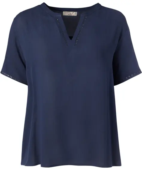 Blouse met korte mouwen in donkerblauw