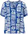 Kurzarm Viskosebluse blau/weiß