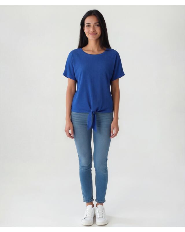 T-shirt à détail noué femme, bleu (KiK T-Shirt mit Knotendetail (blau)) — KiK, produit allemand authentique au Maroc