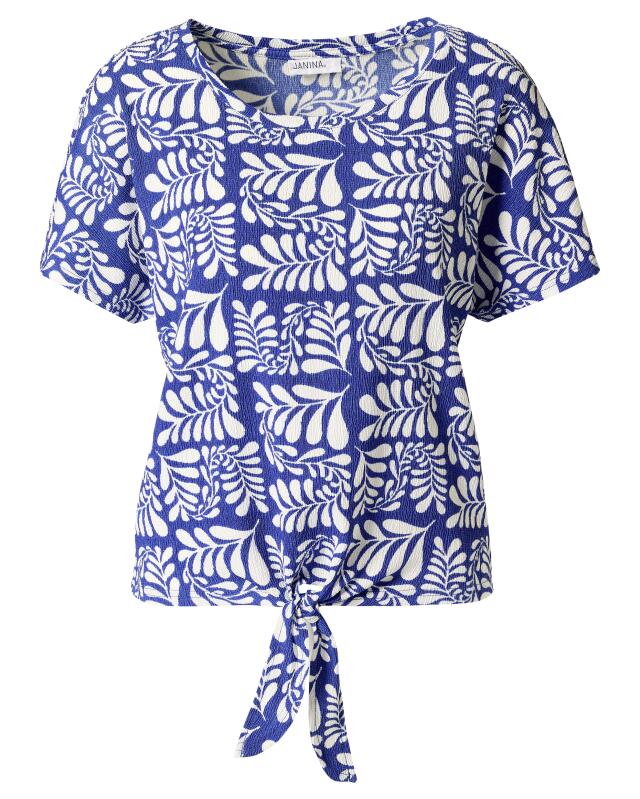 T-shirt with knot detail for women, blue printed (KiK T-Shirt mit Knotendetail (blau bedruckt)) — KiK, authentic German product in Morocco