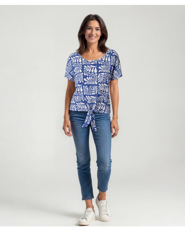 T-shirt with knot detail for women, blue printed (KiK T-Shirt mit Knotendetail (blau bedruckt)) — KiK, authentic German product in Morocco