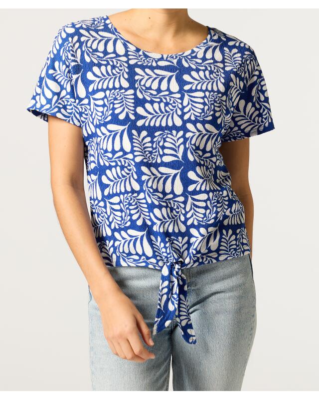 T-shirt with knot detail for women, blue printed (KiK T-Shirt mit Knotendetail (blau bedruckt)) — KiK, authentic German product in Morocco