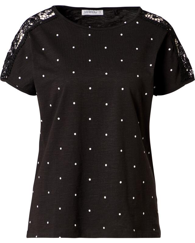 T-shirt à pois femme, noir imprimé (KiK Gepunktetes T-Shirt (schwarz bedruckt)) — KiK, produit allemand authentique au Maroc
