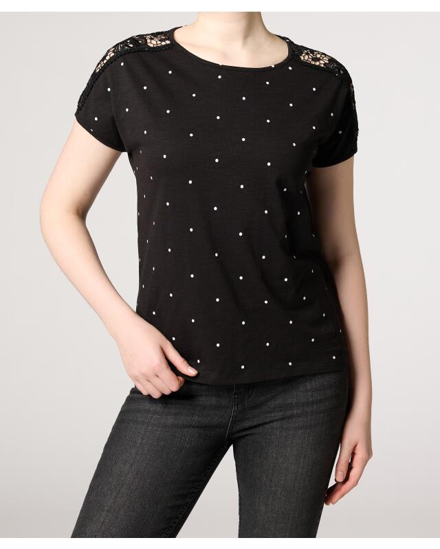 T-shirt à pois femme, noir imprimé (KiK Gepunktetes T-Shirt (schwarz bedruckt)) — KiK, produit allemand authentique au Maroc