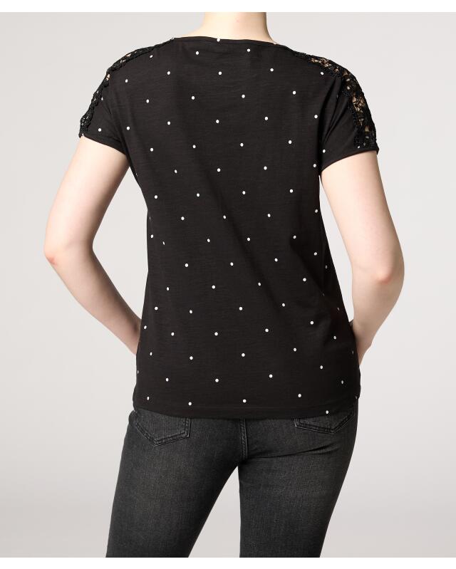 T-shirt à pois femme, noir imprimé (KiK Gepunktetes T-Shirt (schwarz bedruckt)) — KiK, produit allemand authentique au Maroc
