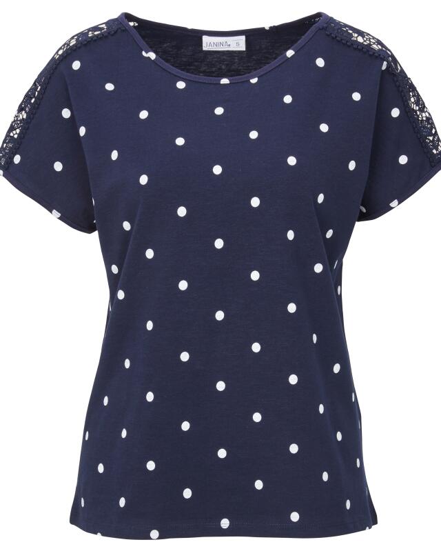 T-shirt à pois femme, bleu marine imprimé (KiK Gepunktetes T-Shirt (dunkelblau bedruckt)) — KiK, produit allemand authentique au Maroc