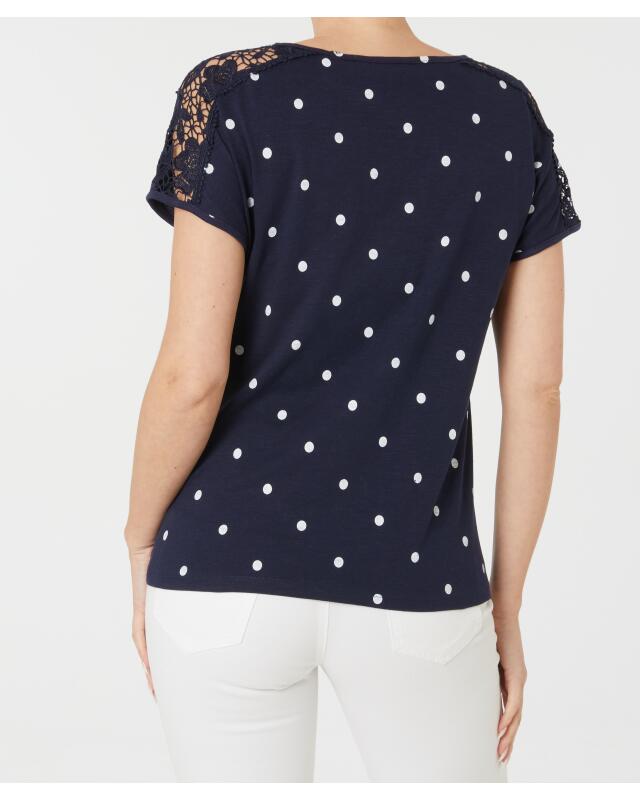 T-shirt à pois femme, bleu marine imprimé (KiK Gepunktetes T-Shirt (dunkelblau bedruckt)) — KiK, produit allemand authentique au Maroc