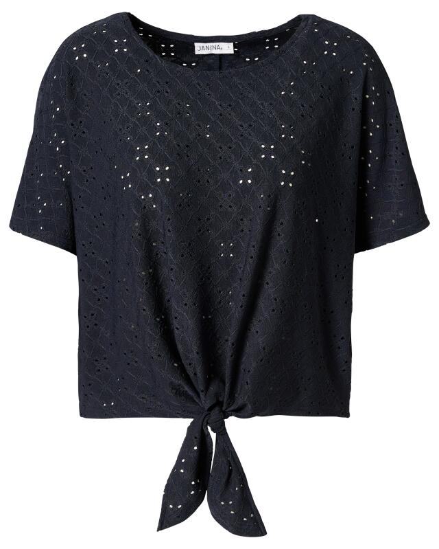 T-shirt à motif ajouré femme, bleu marine (KiK T-Shirt mit Lochmuster (dunkelblau)) — KiK, produit allemand authentique au Maroc