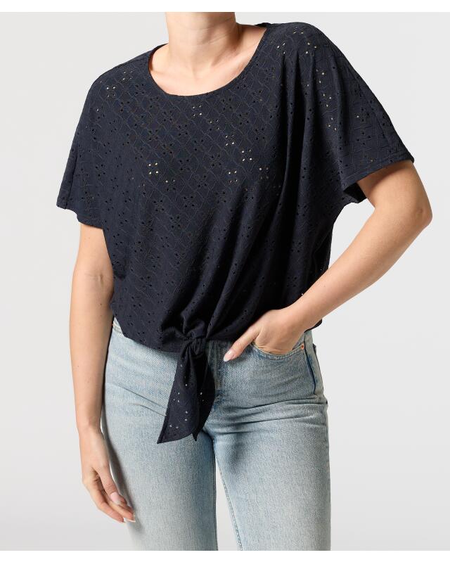 T-shirt à motif ajouré femme, bleu marine (KiK T-Shirt mit Lochmuster (dunkelblau)) — KiK, produit allemand authentique au Maroc