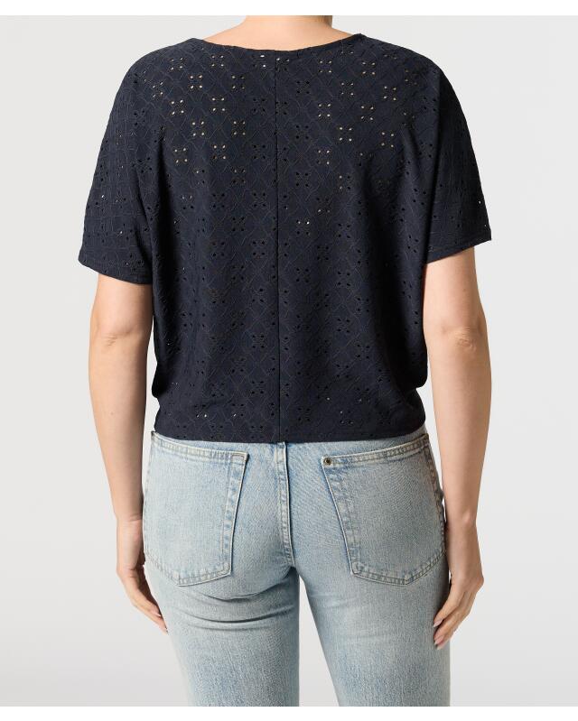 T-shirt à motif ajouré femme, bleu marine (KiK T-Shirt mit Lochmuster (dunkelblau)) — KiK, produit allemand authentique au Maroc