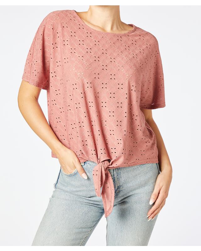 T-shirt à motif ajouré femme, rose foncé (KiK T-Shirt mit Lochmuster (dunkelrosa)) — KiK, produit allemand authentique au Maroc