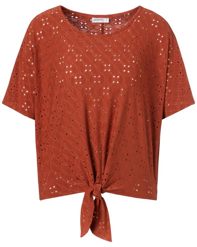 T-shirt with perforated pattern for women, rust brown (KiK T-Shirt mit Lochmuster (rostbraun)) — KiK, authentic German product in Morocco