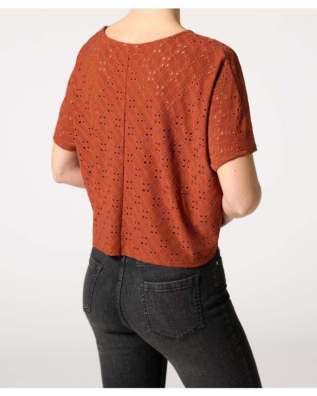 T-shirt with perforated pattern for women, rust brown (KiK T-Shirt mit Lochmuster (rostbraun)) — KiK, authentic German product in Morocco