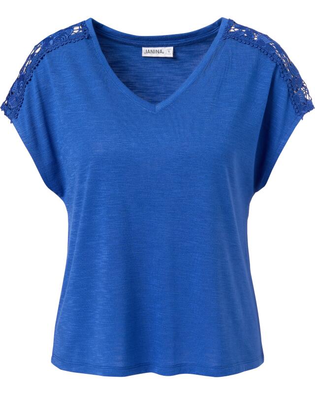 T-shirt à dentelle au crochet femme, bleu (KiK T-Shirt mit Häkelspitze (blau)) — KiK, produit allemand authentique au Maroc