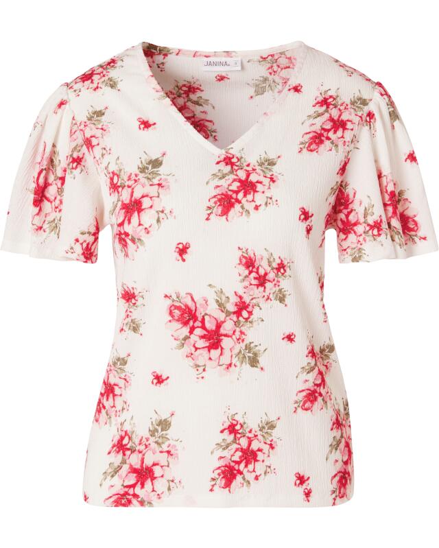 Floral T-shirt for women, white/red (KiK T-Shirt Blumen (weiß/rot)) — KiK, authentic German product in Morocco