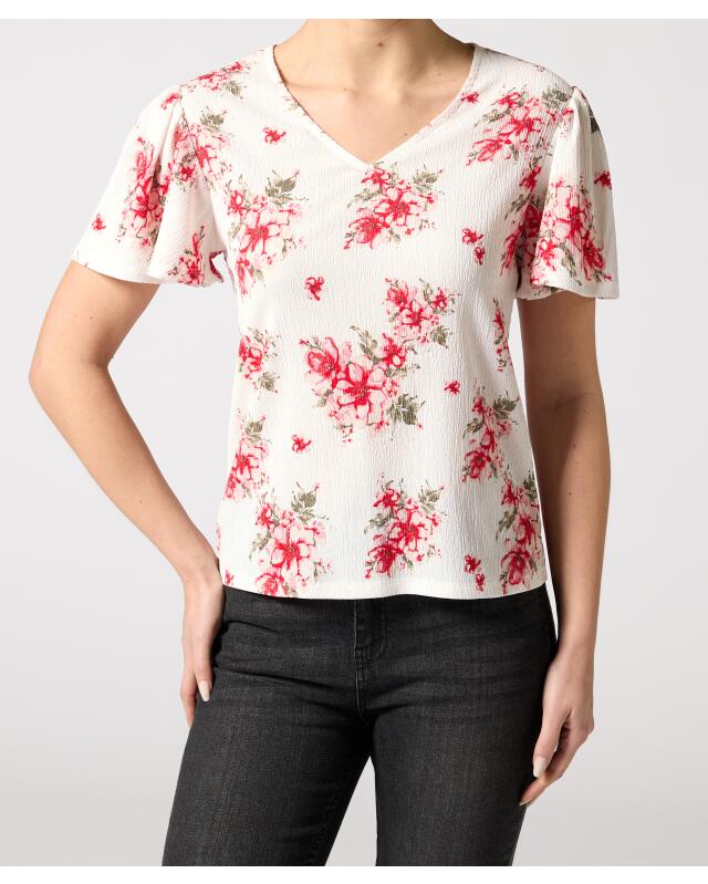 Floral T-shirt for women, white/red (KiK T-Shirt Blumen (weiß/rot)) — KiK, authentic German product in Morocco