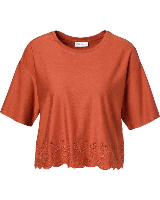 T-shirt à broderie anglaise femme, marron rouille (KiK T-Shirt mit Lochstickereien (rostbraun)) — KiK, produit allemand authentique au Maroc