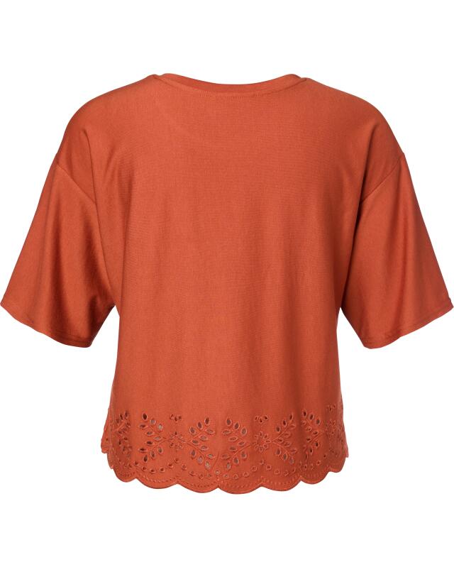 T-shirt à broderie anglaise femme, marron rouille (KiK T-Shirt mit Lochstickereien (rostbraun)) — KiK, produit allemand authentique au Maroc