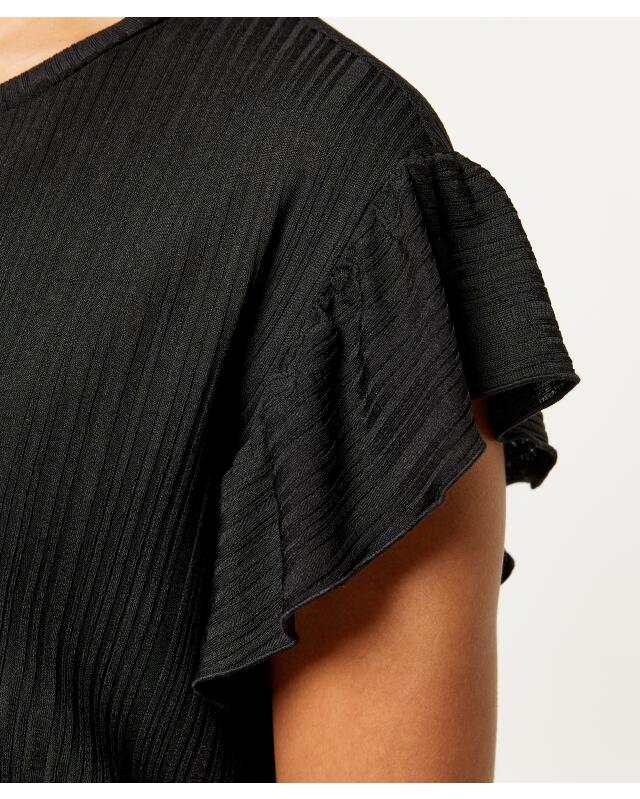 تيشيرت بأكمام مكشكشة للنساء، أسود (KiK T-Shirt mit Volantärmeln (schwarz)) — KiK, منتج ألماني أصلي في المغرب