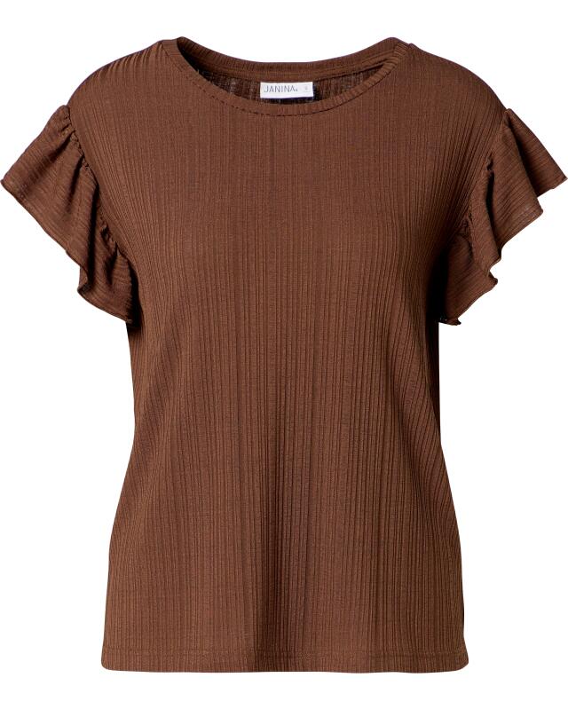 T-shirt with flounce sleeves for women, brown (KiK T-Shirt mit Volantärmeln (braun)) — KiK, authentic German product in Morocco