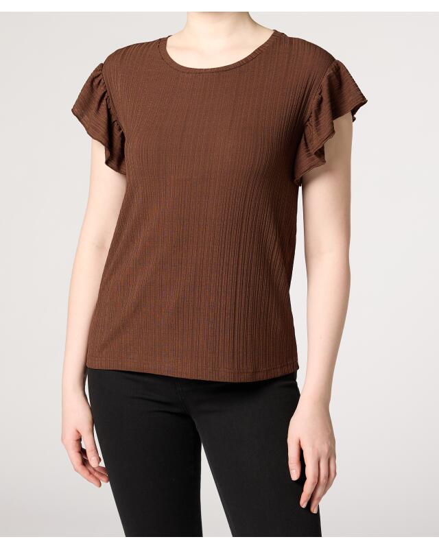 T-shirt with flounce sleeves for women, brown (KiK T-Shirt mit Volantärmeln (braun)) — KiK, authentic German product in Morocco