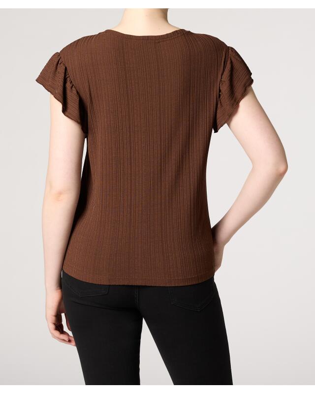T-shirt with flounce sleeves for women, brown (KiK T-Shirt mit Volantärmeln (braun)) — KiK, authentic German product in Morocco