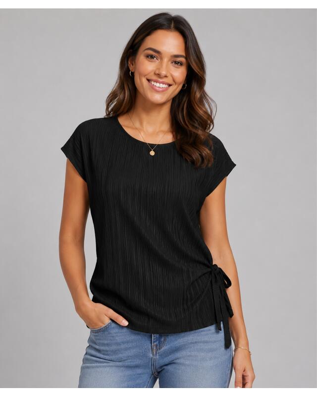 T-shirt à nœud femme, noir (KiK T-Shirt mit Schleife (schwarz)) — KiK, produit allemand authentique au Maroc