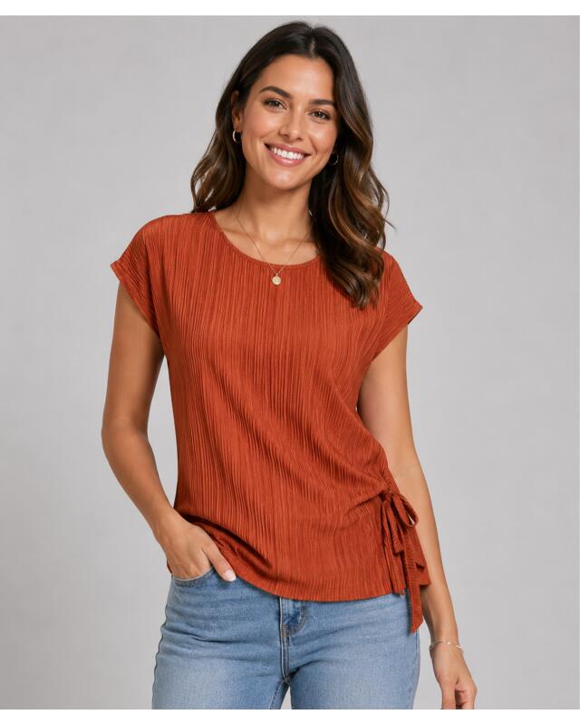 T-shirt à nœud femme, marron rouille (KiK T-Shirt mit Schleife (rostbraun)) — KiK, produit allemand authentique au Maroc