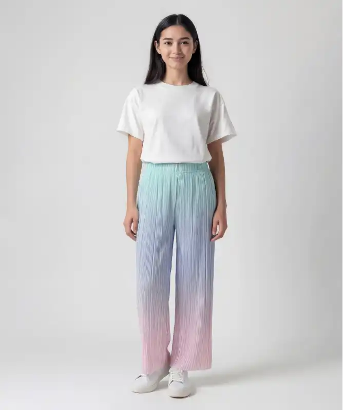 Plisované kalhoty s barevným přechodem