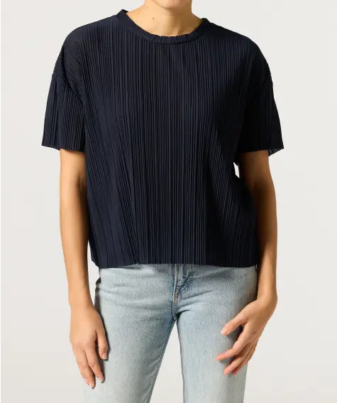 Plissee-Shirt in Dunkelblau