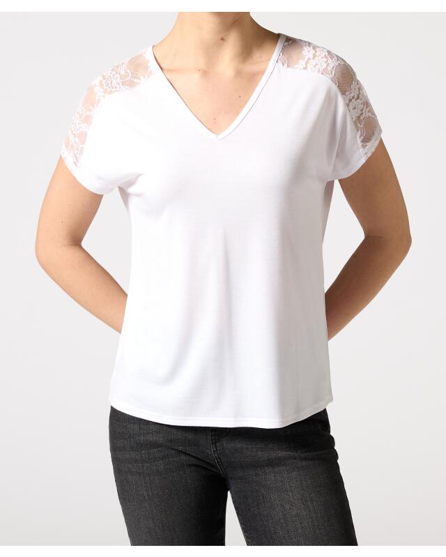 تيشيرت بإضافات من الدانتيل للنساء، أبيض (KiK Shirt mit Spitzeneinsätzen (weiß)) — KiK, منتج ألماني أصلي في المغرب