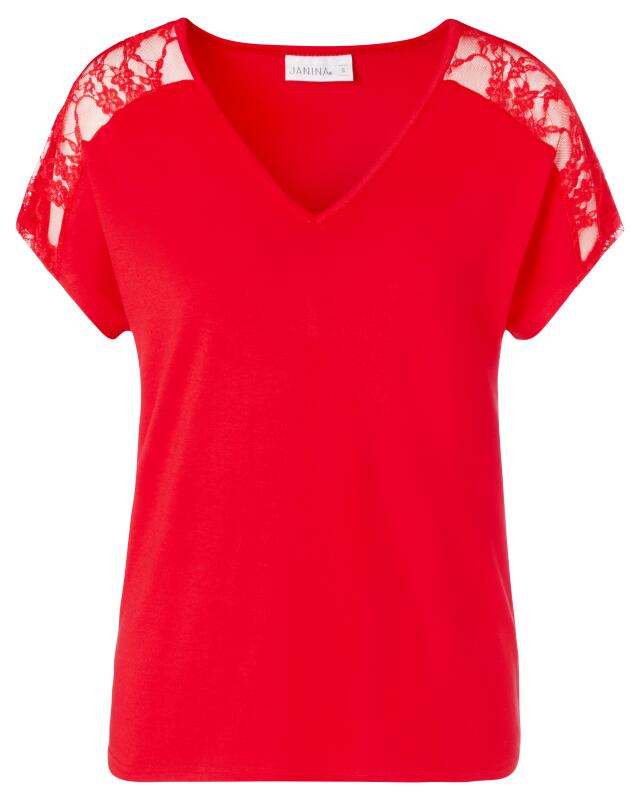 T-shirt à empiècements en dentelle femme, rouge (KiK Shirt mit Spitzeneinsätzen (rot)) — KiK, produit allemand authentique au Maroc