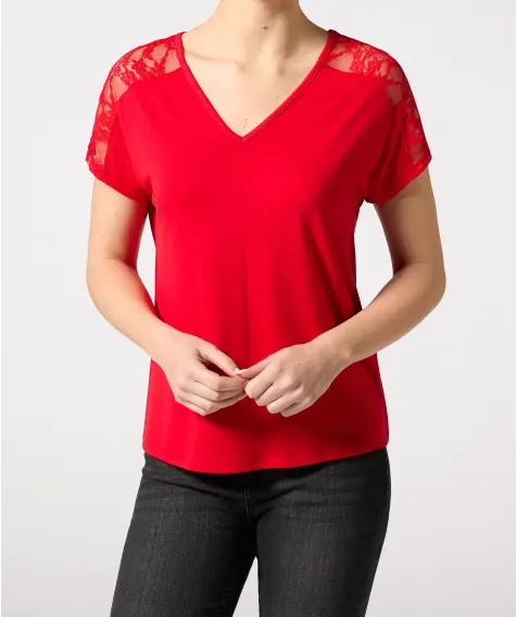 Shirt mit Spitzeneinsätzen