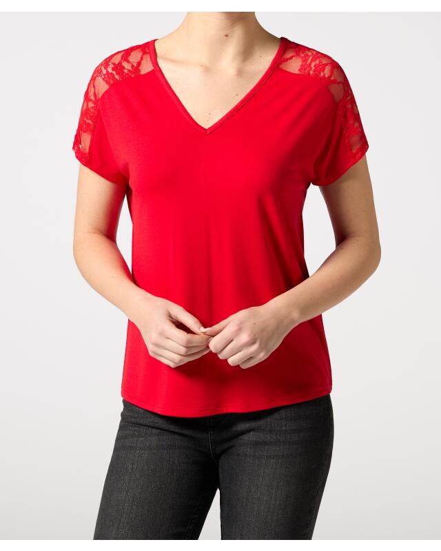 T-shirt à empiècements en dentelle femme, rouge (KiK Shirt mit Spitzeneinsätzen (rot)) — KiK, produit allemand authentique au Maroc