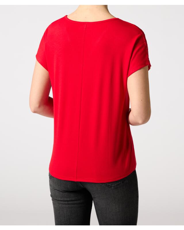 T-shirt à empiècements en dentelle femme, rouge (KiK Shirt mit Spitzeneinsätzen (rot)) — KiK, produit allemand authentique au Maroc