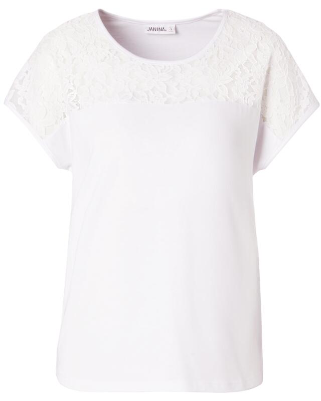 T-shirt à empiècement en dentelle femme, blanc (KiK T-Shirt mit Spitzeneinsatz (weiß)) — KiK, produit allemand authentique au Maroc