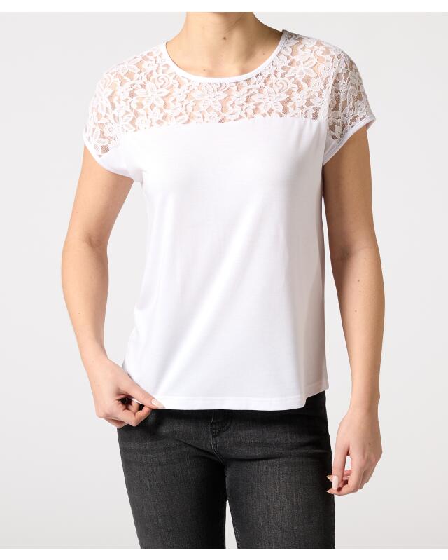 T-shirt à empiècement en dentelle femme, blanc (KiK T-Shirt mit Spitzeneinsatz (weiß)) — KiK, produit allemand authentique au Maroc