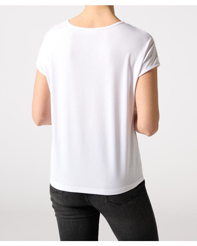 T-shirt à empiècement en dentelle femme, blanc (KiK T-Shirt mit Spitzeneinsatz (weiß)) — KiK, produit allemand authentique au Maroc