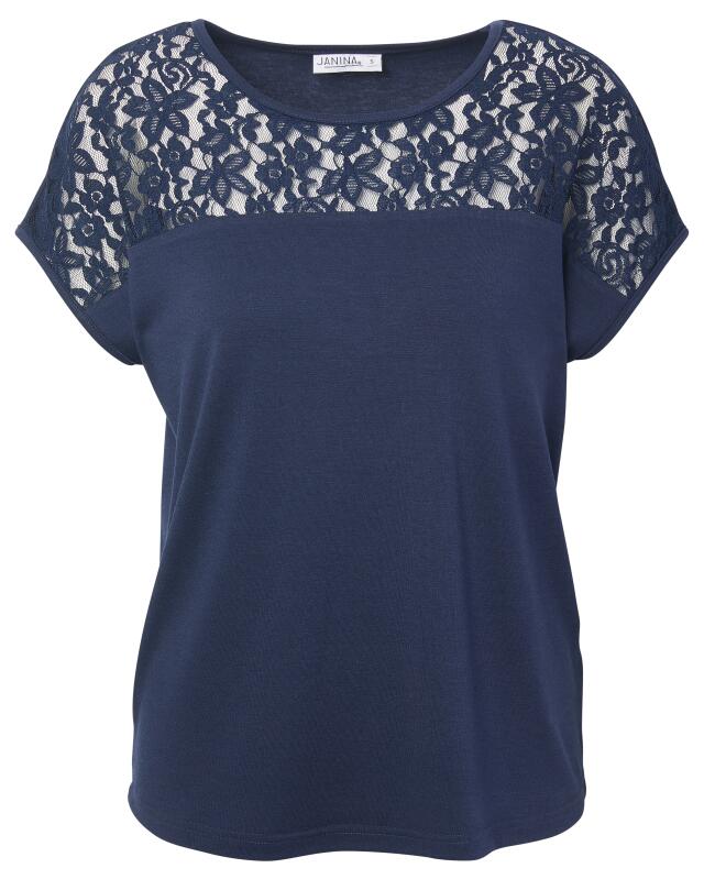 T-shirt à empiècement en dentelle femme, bleu marine (KiK T-Shirt mit Spitzeneinsatz (dunkelblau)) — KiK, produit allemand authentique au Maroc